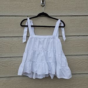 American Eagle white tiered tie strap cotton tank top medium tiny flaw
